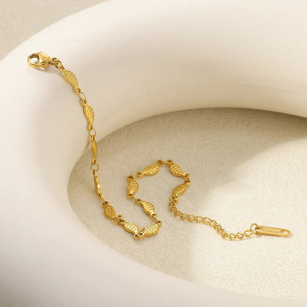 Women’s Stainless Steel Leaf & Heart Anklet