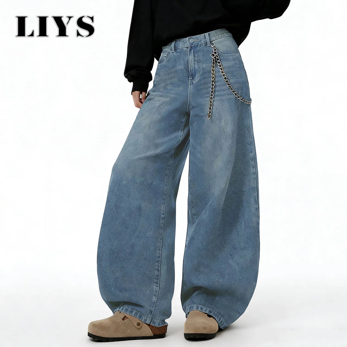 LIYS Men’s Retro Baggy Wide-Leg Jeans