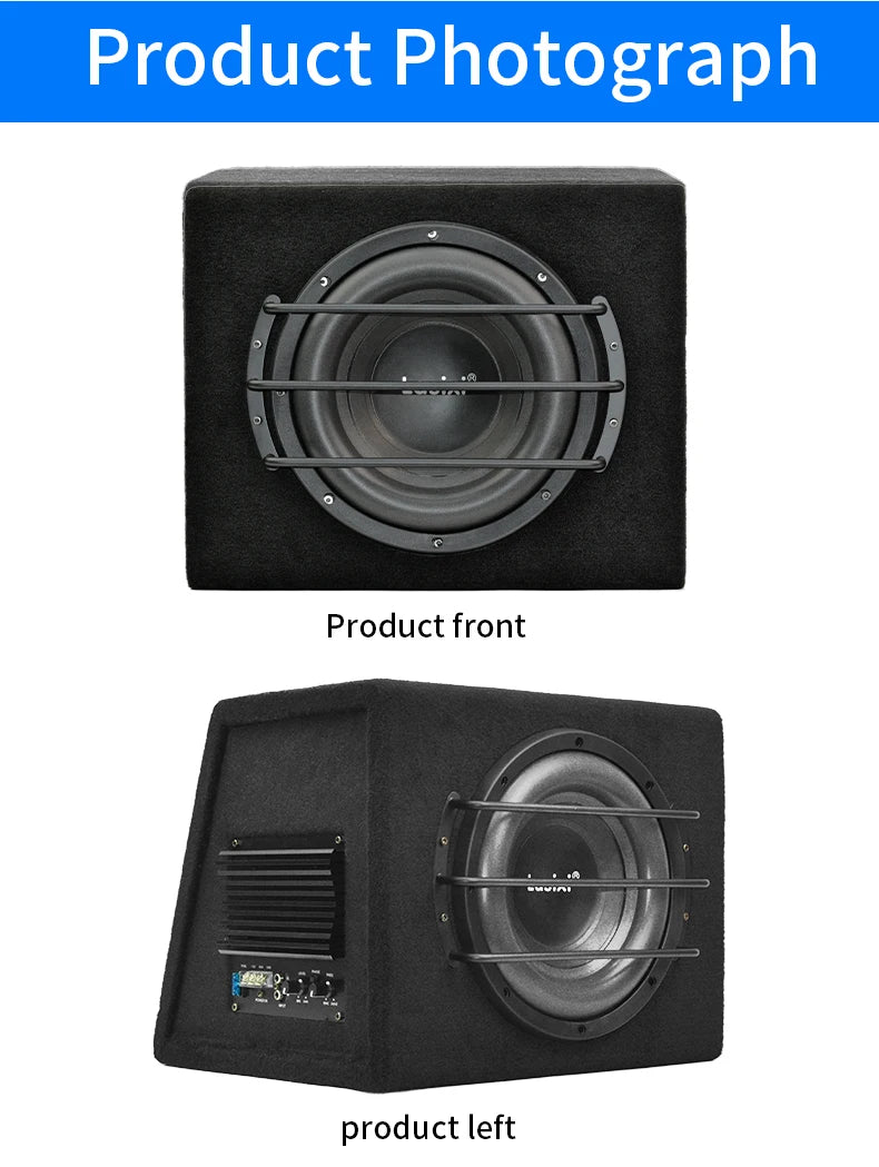 Peak 800W car subwoofer with active built-in amplifier, stunning heavy bass, car trunk subwoofer with high power