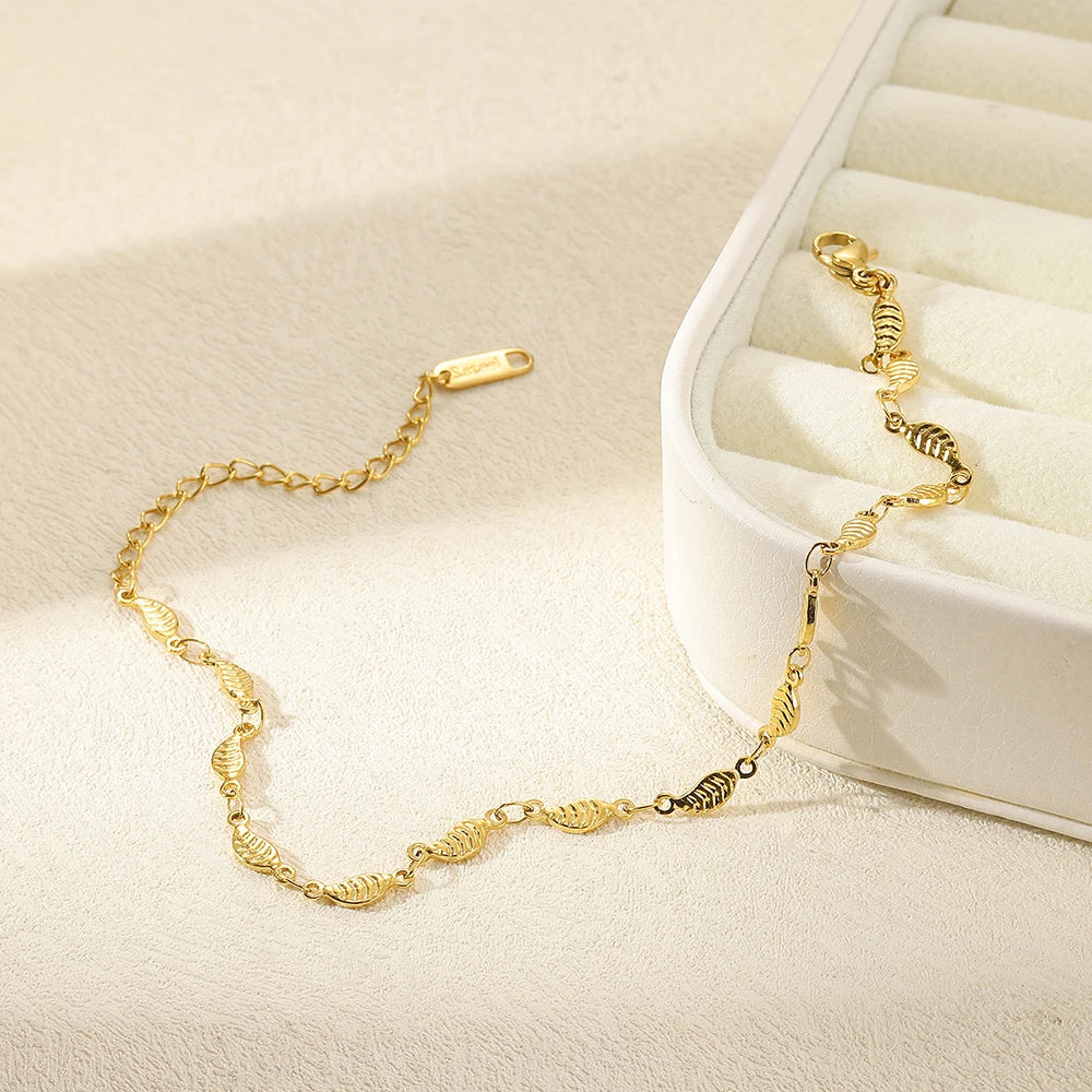 Women’s Stainless Steel Leaf & Heart Anklet
