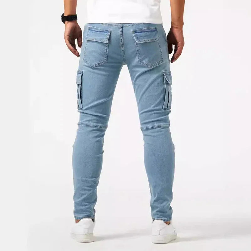 Men’s Skinny Cargo Jeans – Black, Light Blue, Dark Blue or Gray