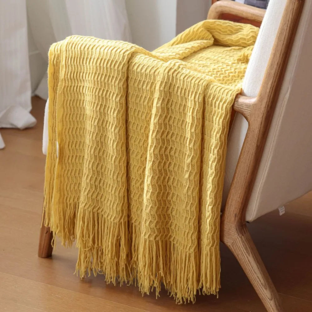 Nordic Knitted Tassel Throw Blanket