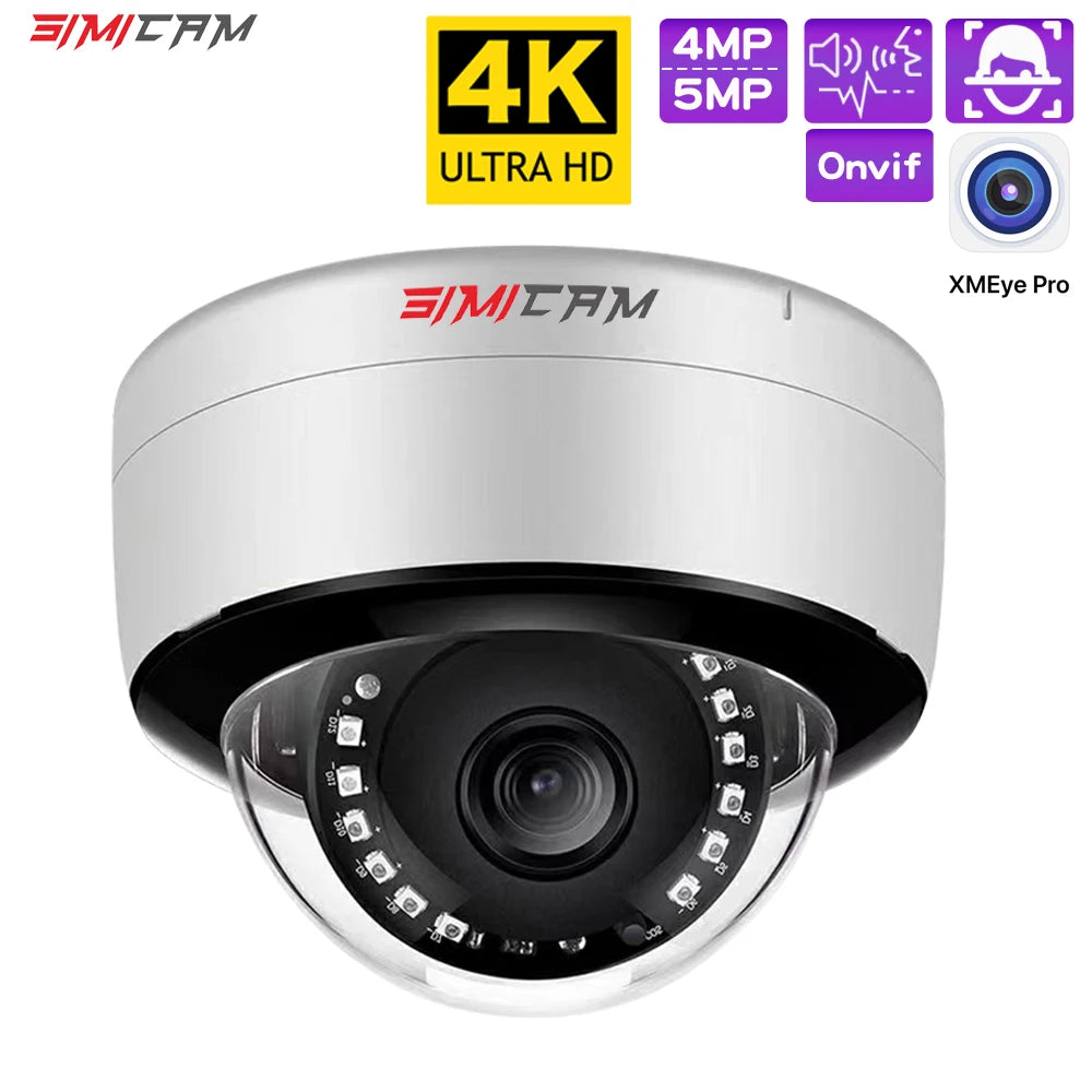 SIMICAM 4MP/5MP/4K Dome IP Camera – PoE/DC12V with Built-In Mic