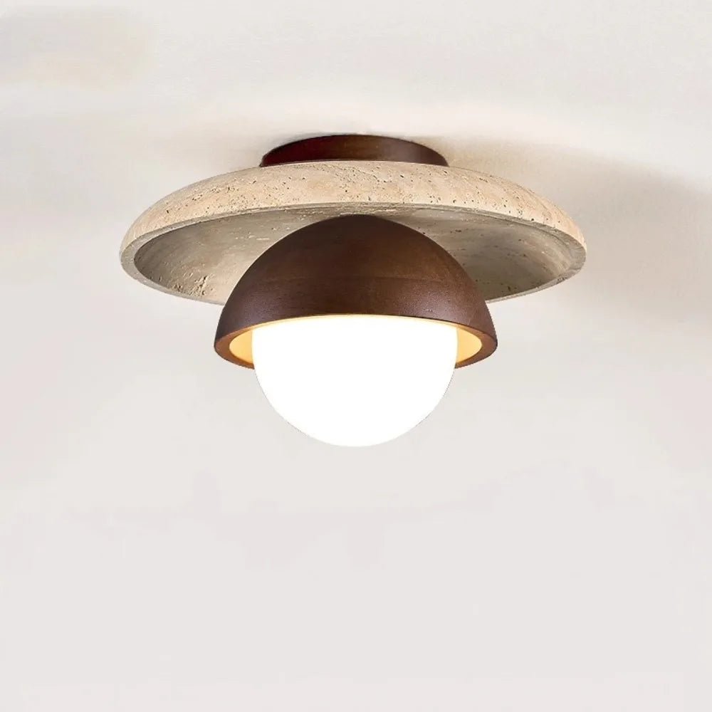 Wabi-Sabi Ceramic and Wood Ceiling Light