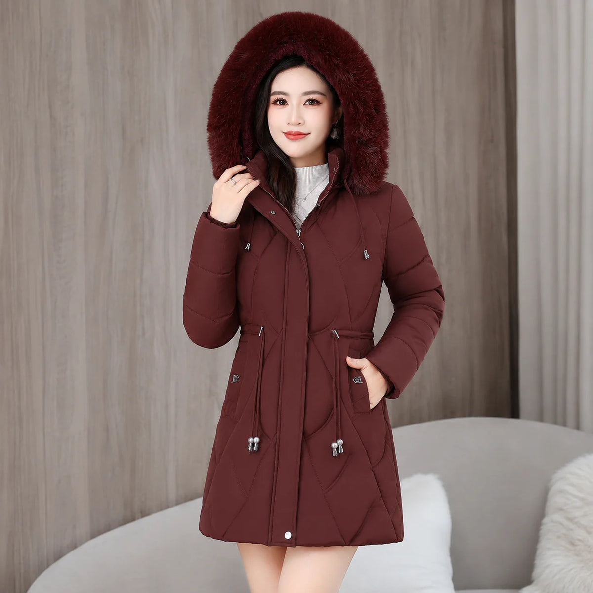 Women’s Long Fur-Collar Winter Puffer Jacket