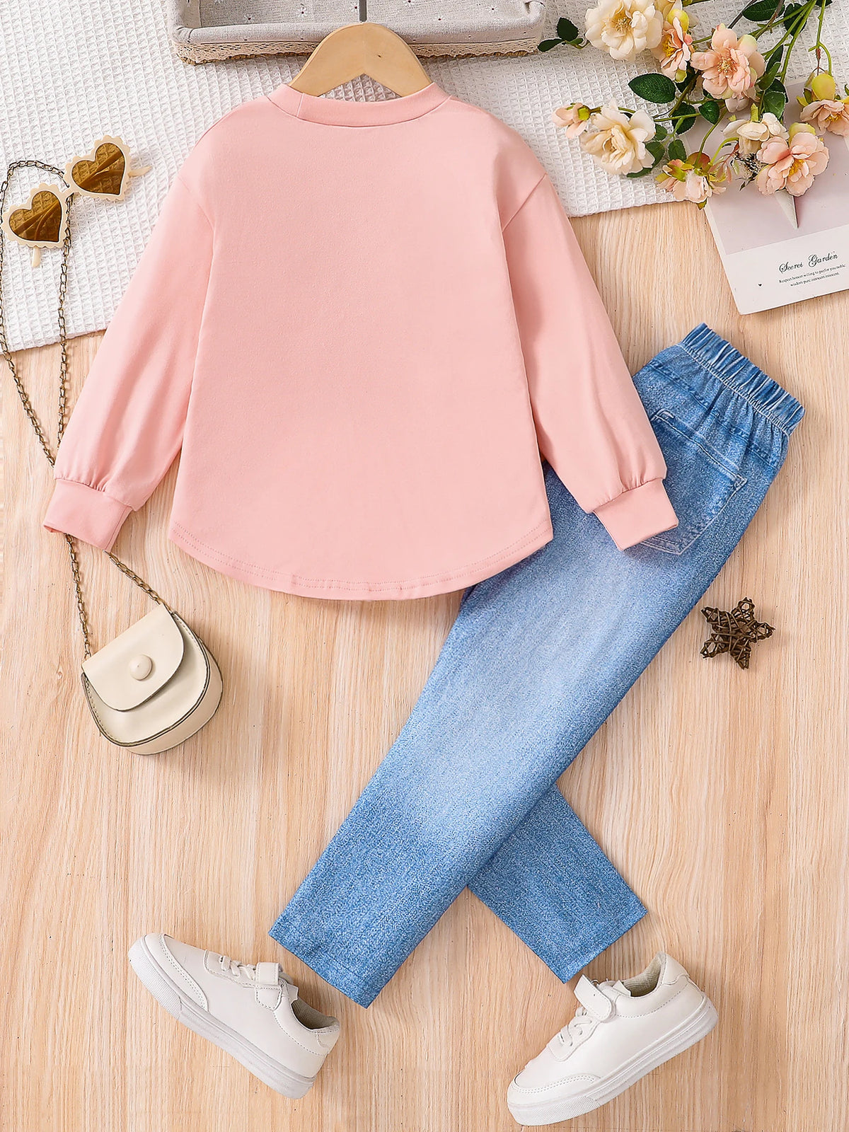 Girls’ Pink Cartoon 2-Piece Top & Pants Set
