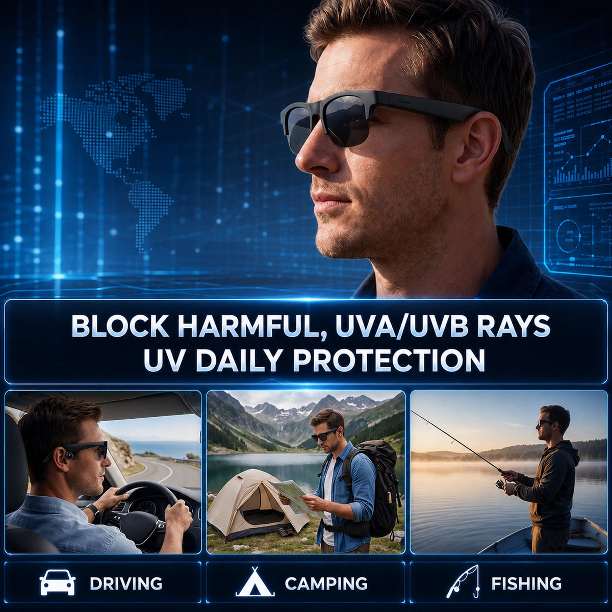 AI Bluetooth Smart Glasses with Hands-Free Calling