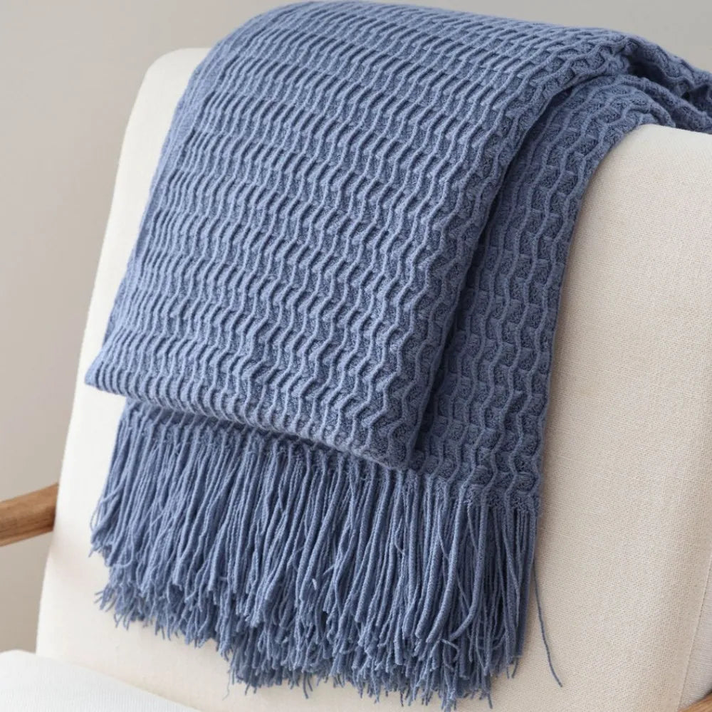 Nordic Knitted Blanket Soft Summer Air Conditioning Sofa Bed Plaid Travel Nap Cozy Blanket with Tassels for Comforter Decor