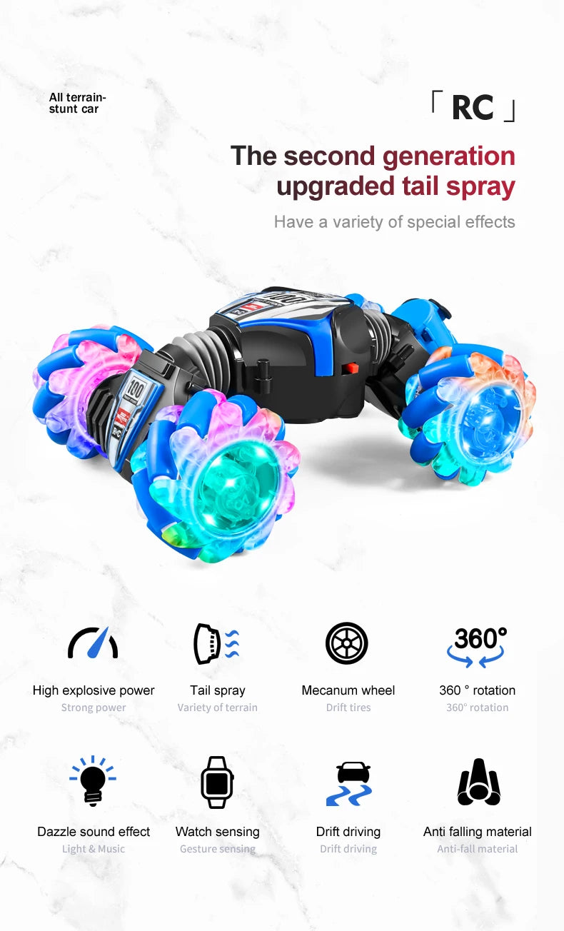 Top RC Stunt Car 2.4G Remote Control Cars RC Watch Gesture Sensor LED Rotation Gift Electronic Toy for Kids Boys