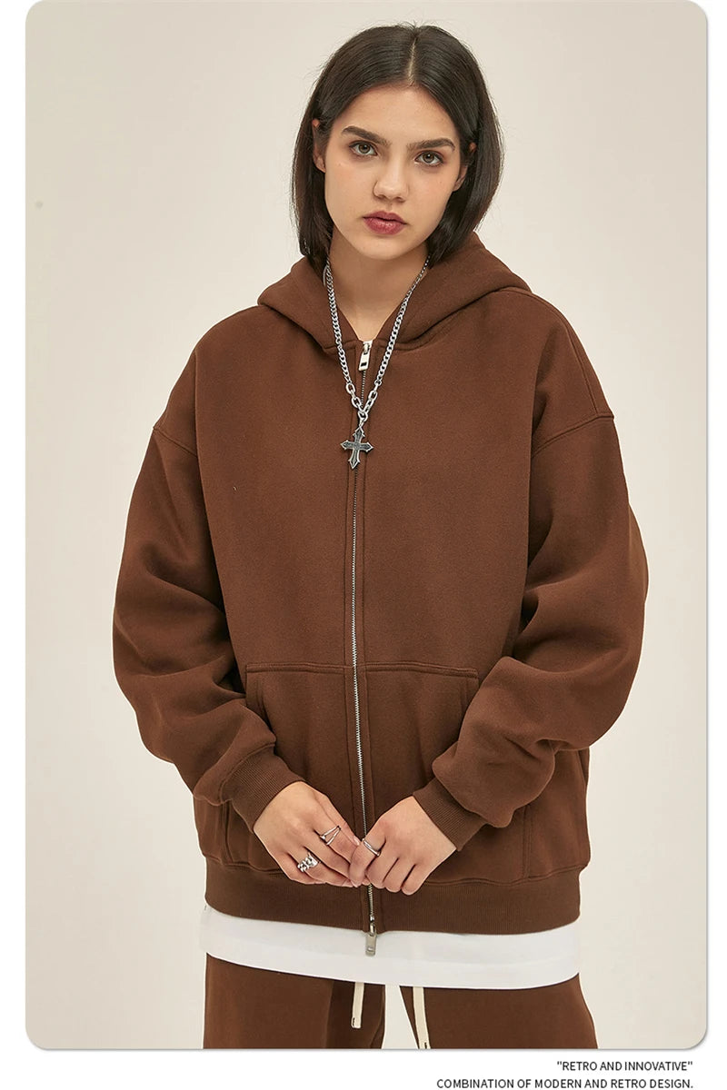 ZODF New Men Double Headed Zipper Fleece Hoodies Unisex Loose Basic Solid Warm Hooded Sweatshirts Coats For Winter HY0633 Padilla Innovations LLC