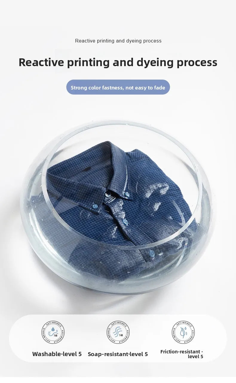 Camisa de algodón a cuadros resistente a las arrugas para hombre