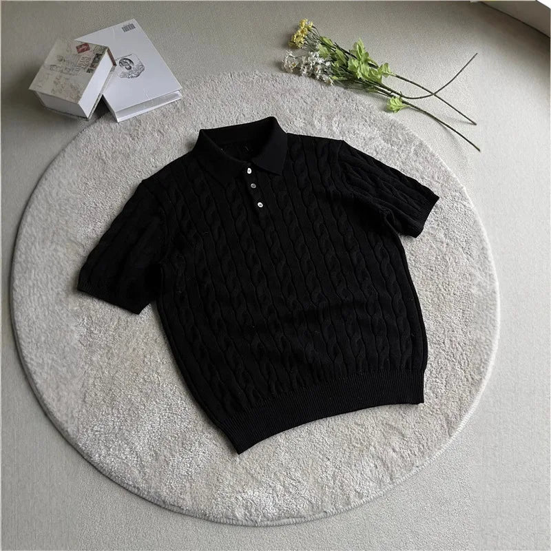 Men’s Cable-Knit Short-Sleeve Polo Sweater