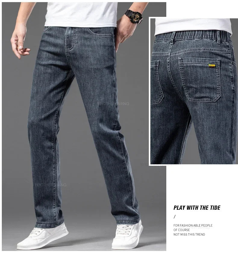 Men’s Classic Straight-Leg Jeans – Blue or Dark Gray