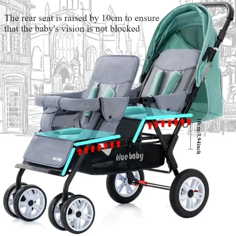 Foldable Tandem Double Baby Stroller