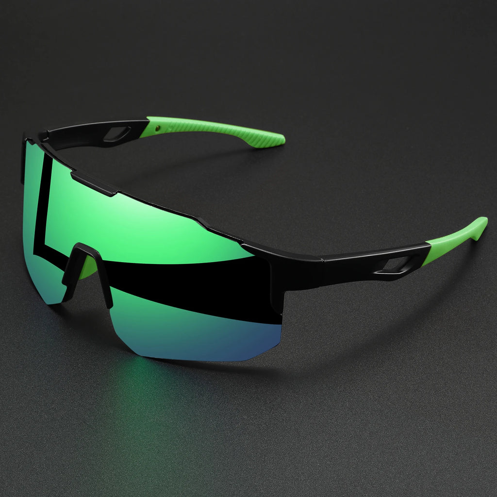 Oversized Wraparound Sports Sunglasses - Green Mirror