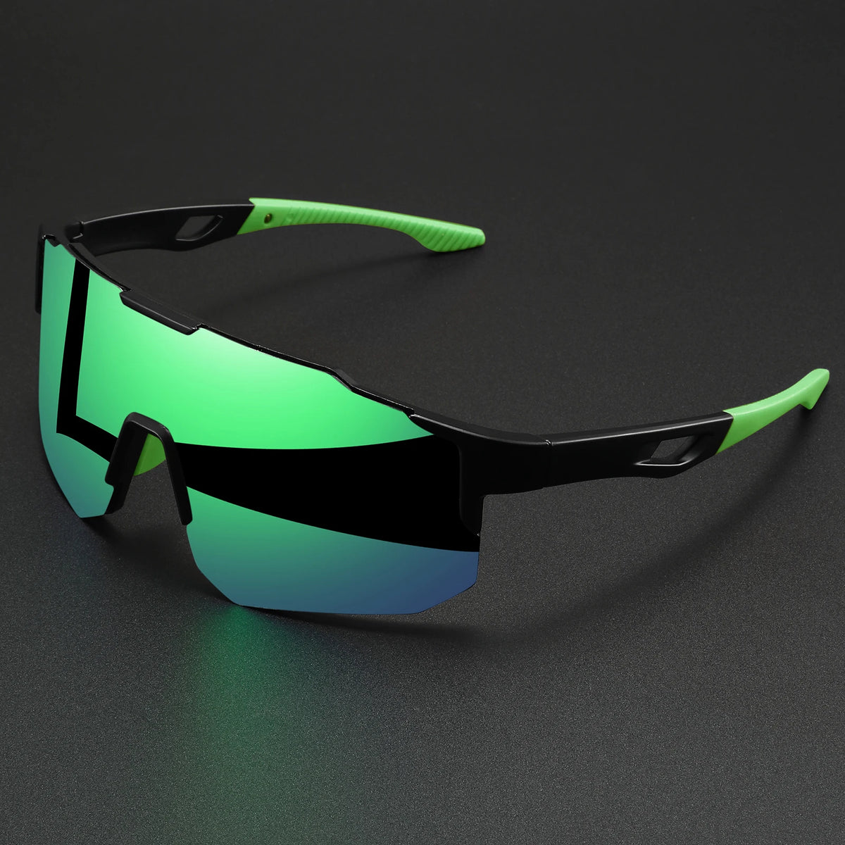 Oversized Wraparound Sports Sunglasses - Green Mirror