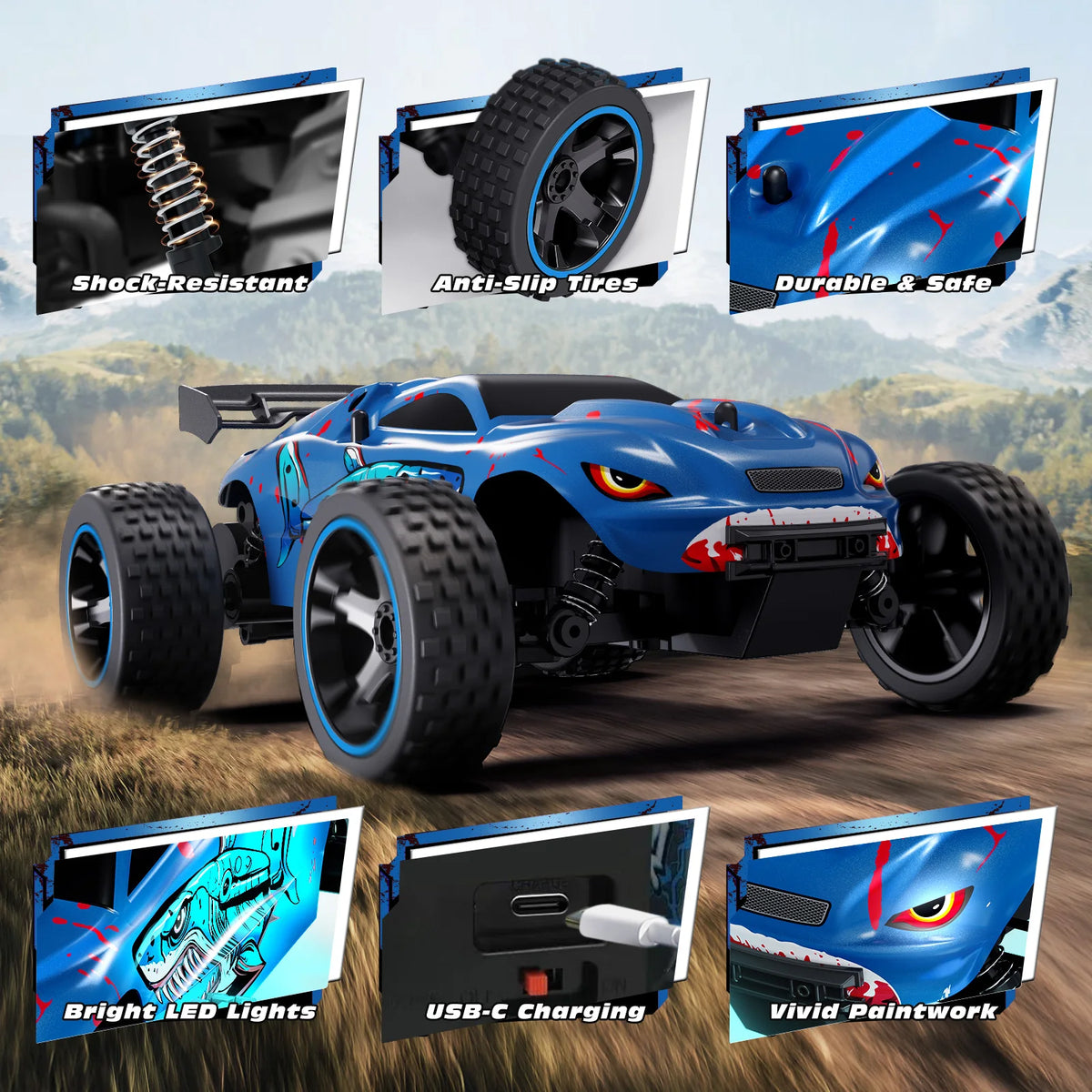 RC Cars Remote Control Car for Kids, 1:18 Scale 20 KM/H 2WD Offroad Buggy, 2.4GHz RC Racing Car with USB-C Easy Charging
