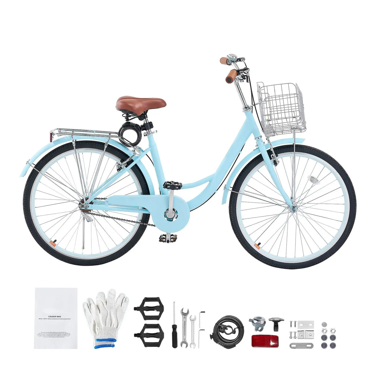 26-Inch Light Blue Beach Cruiser with Rear Rack