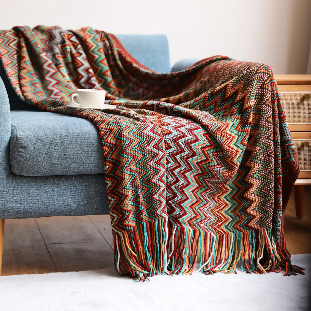 Nordic Knitted Blanket Soft Summer Air Conditioning Sofa Bed Plaid Travel Nap Cozy Blanket with Tassels for Comforter Decor