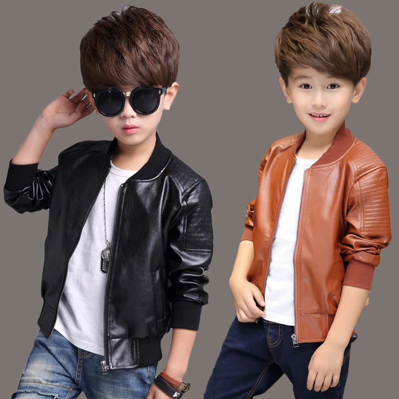 Boys’ Waterproof PU Leather Coat