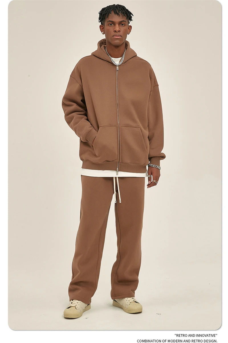 ZODF New Men Double Headed Zipper Fleece Hoodies Unisex Loose Basic Solid Warm Hooded Sweatshirts Coats For Winter HY0633 Padilla Innovations LLC