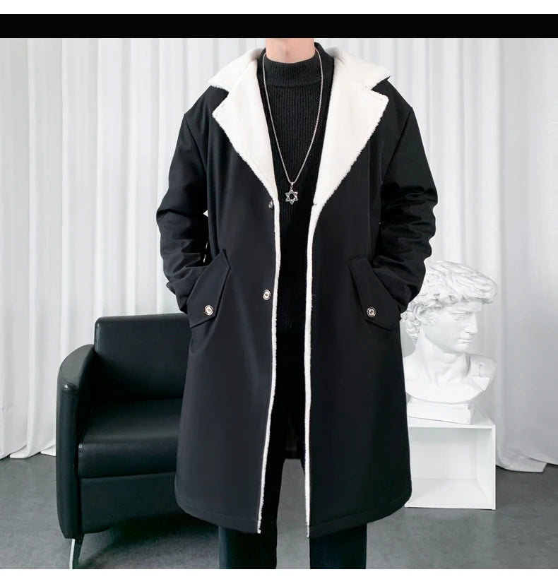 Men’s Hooded Long Trench Coat – Wool-Lined