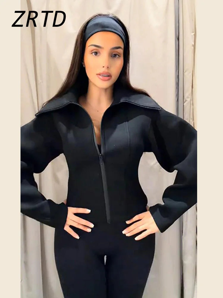 Casual Women's Waist Cinched Cropped Jackets Lapel Zipper Puff Sleeve Female Coats 2026 Spring Lady Fashion Commute Outwear Padilla Innovations LLC