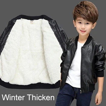 Boys’ Fleece-Lined Winter PU Jacket