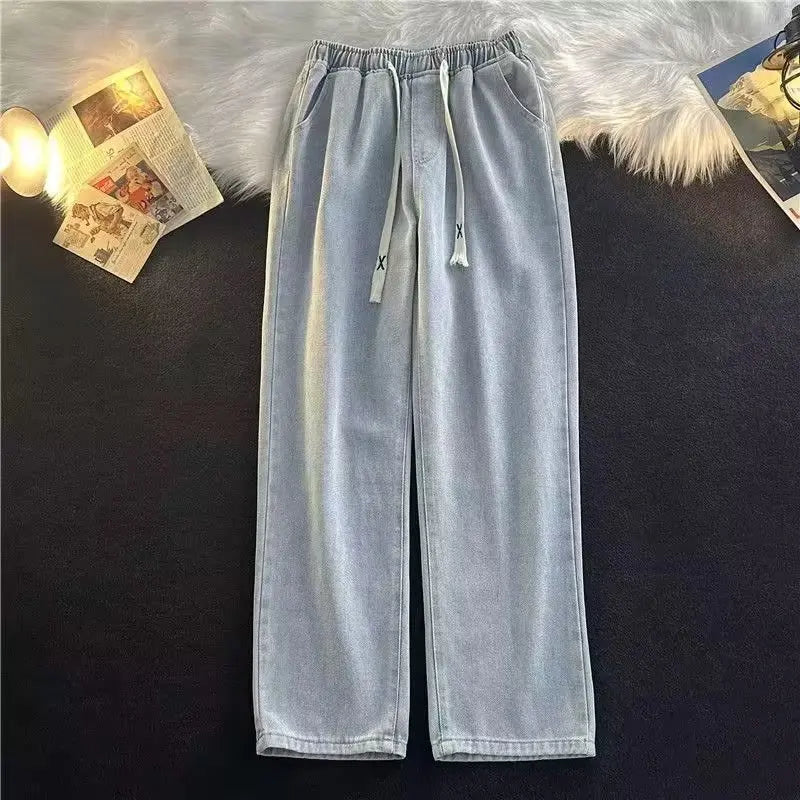 Men’s Loose Wide-Leg Drawstring Jeans