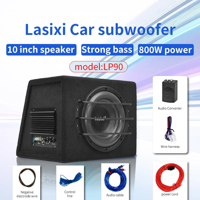 Peak 800W car subwoofer with active built-in amplifier, stunning heavy bass, car trunk subwoofer with high power