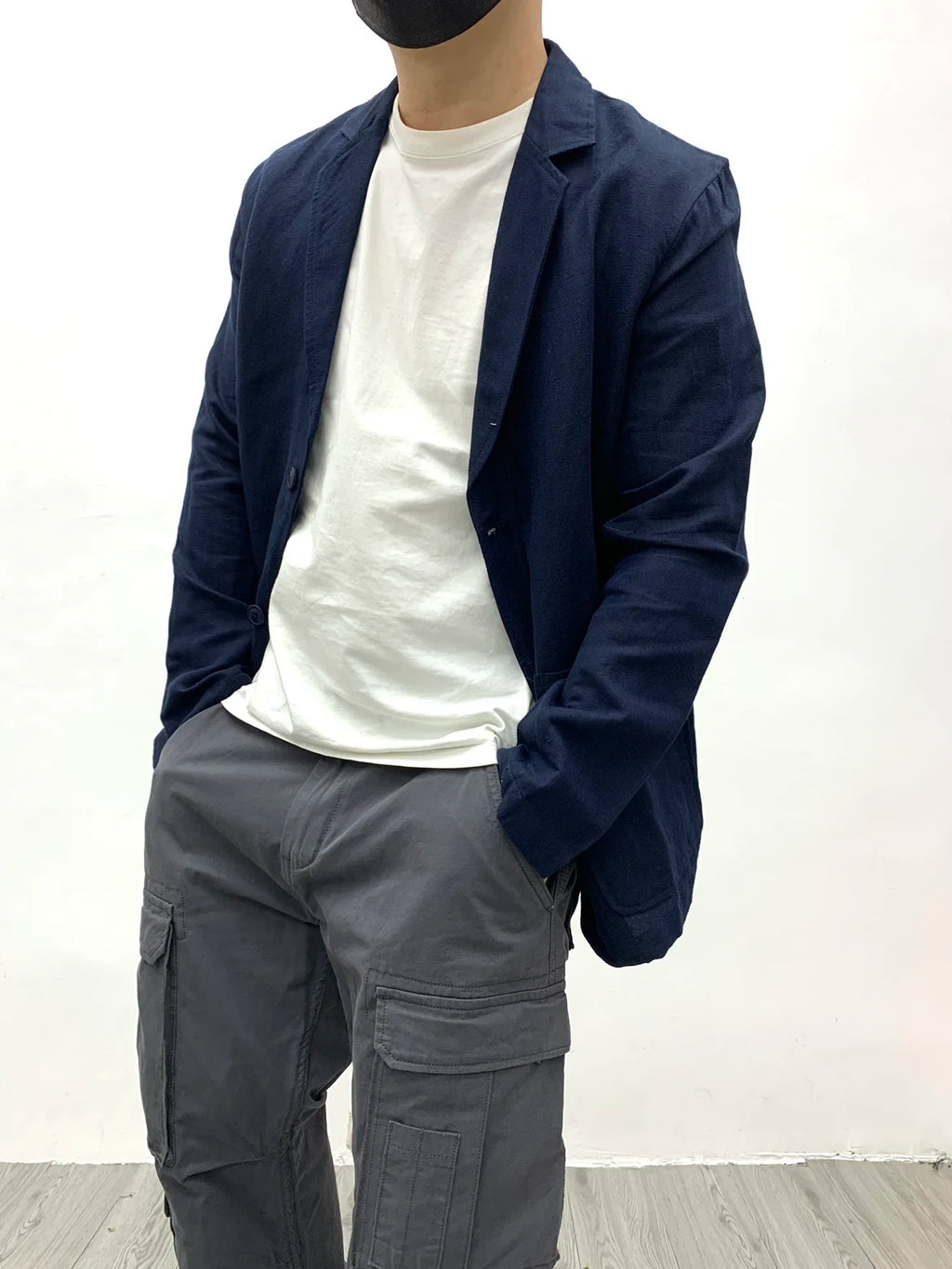 Chaqueta de traje para hombre de algodón y lino estilo japonés