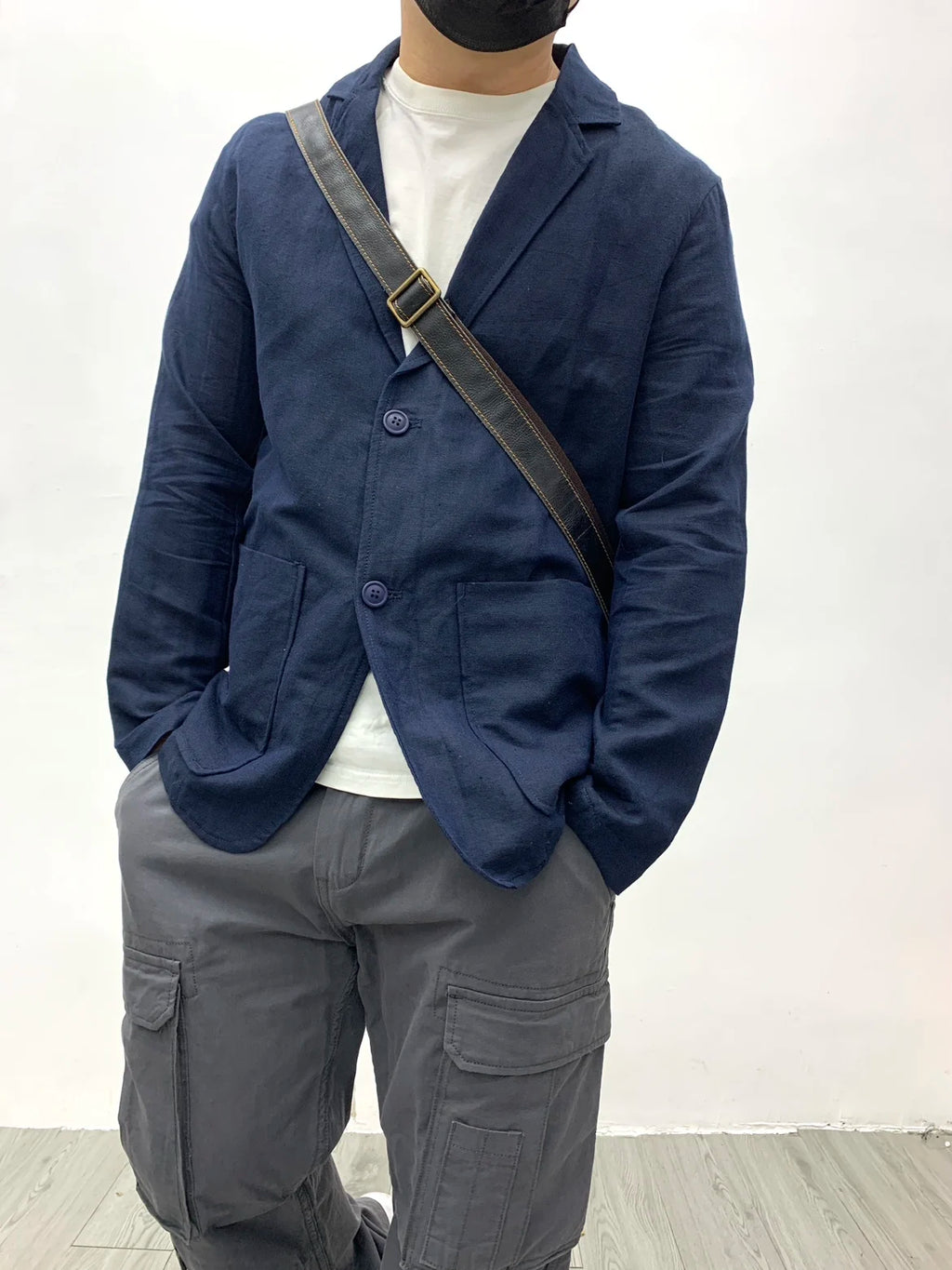 Chaqueta de traje para hombre de algodón y lino estilo japonés