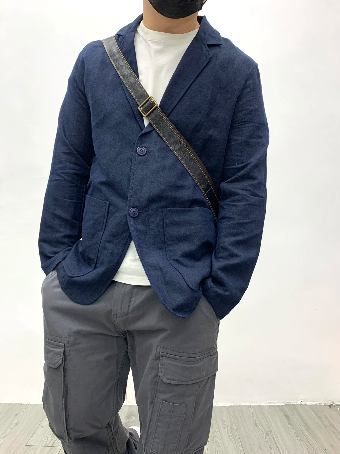 Chaqueta de traje para hombre de algodón y lino estilo japonés