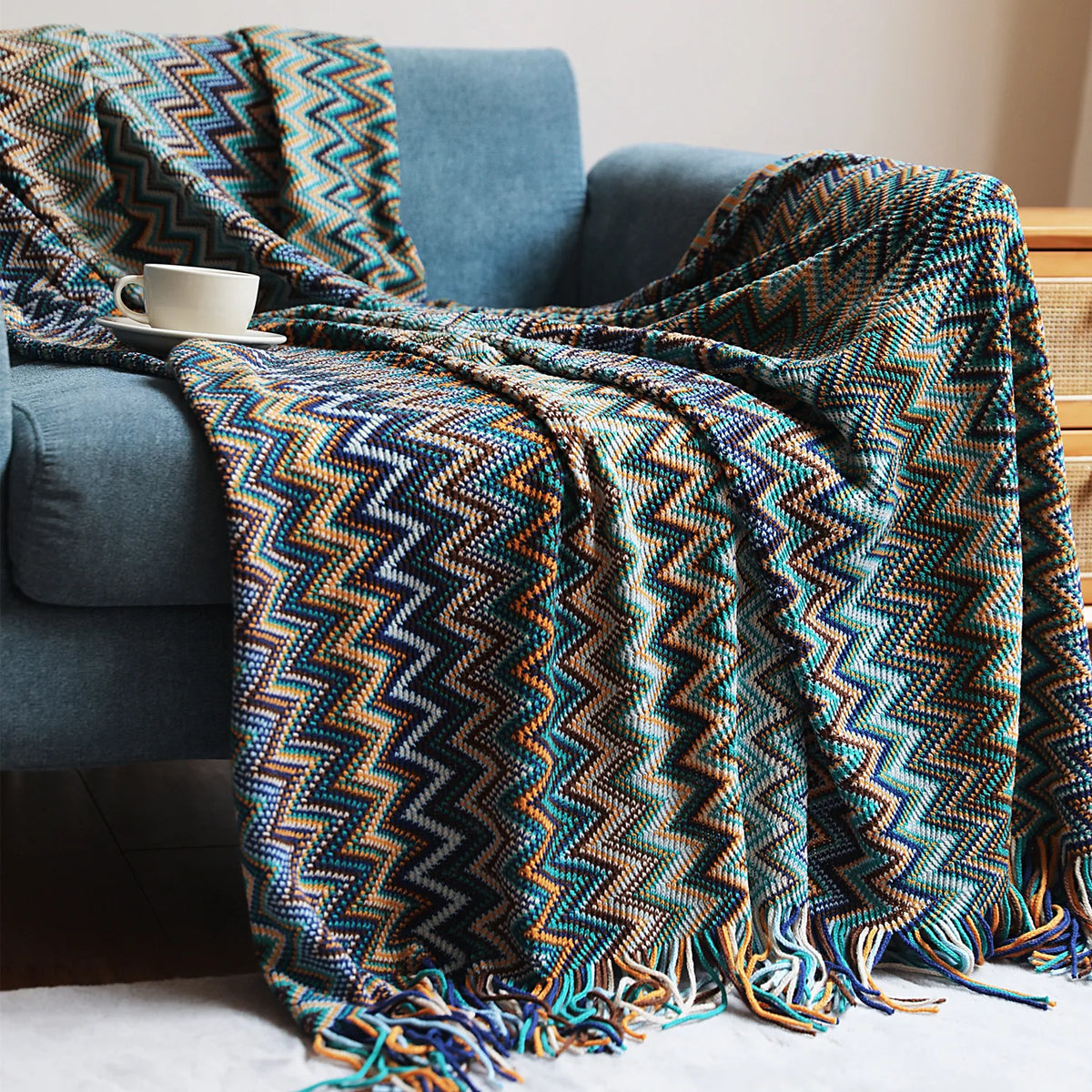 Nordic Knitted Blanket Soft Summer Air Conditioning Sofa Bed Plaid Travel Nap Cozy Blanket with Tassels for Comforter Decor