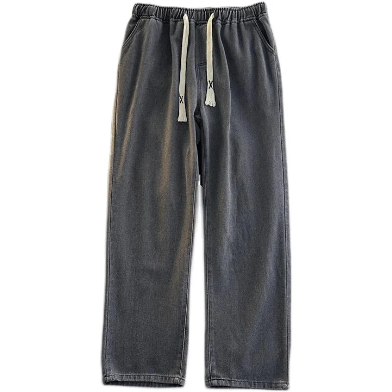 Men’s Loose Wide-Leg Drawstring Jeans