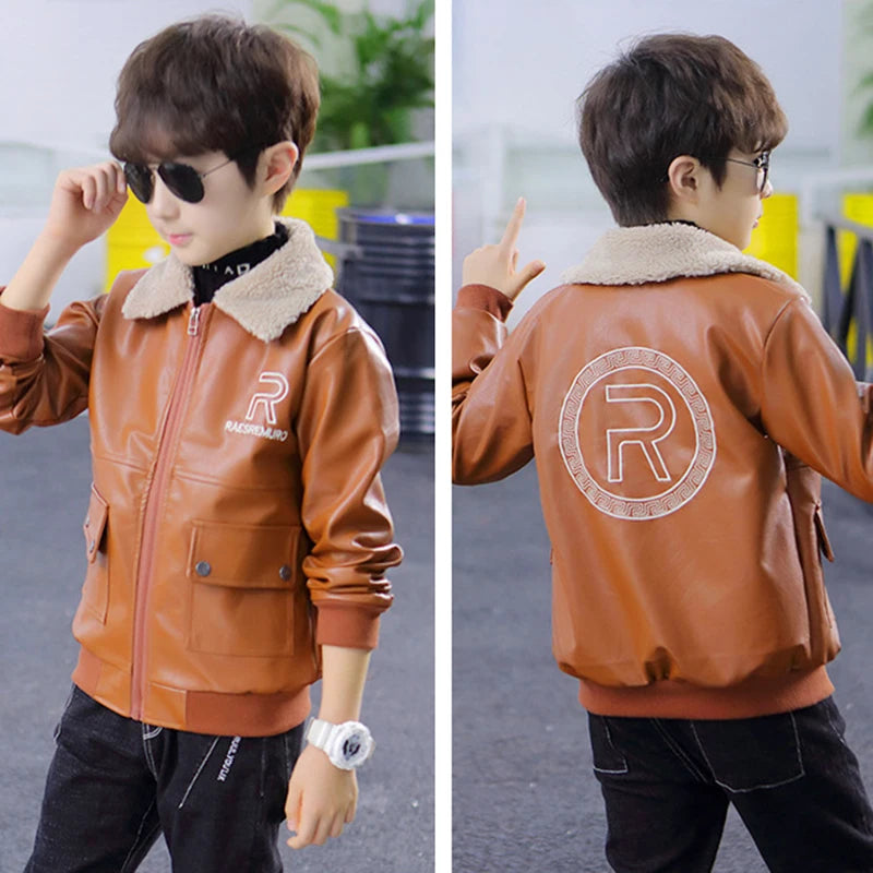 Boys’ Fleece-Lined Winter PU Jacket