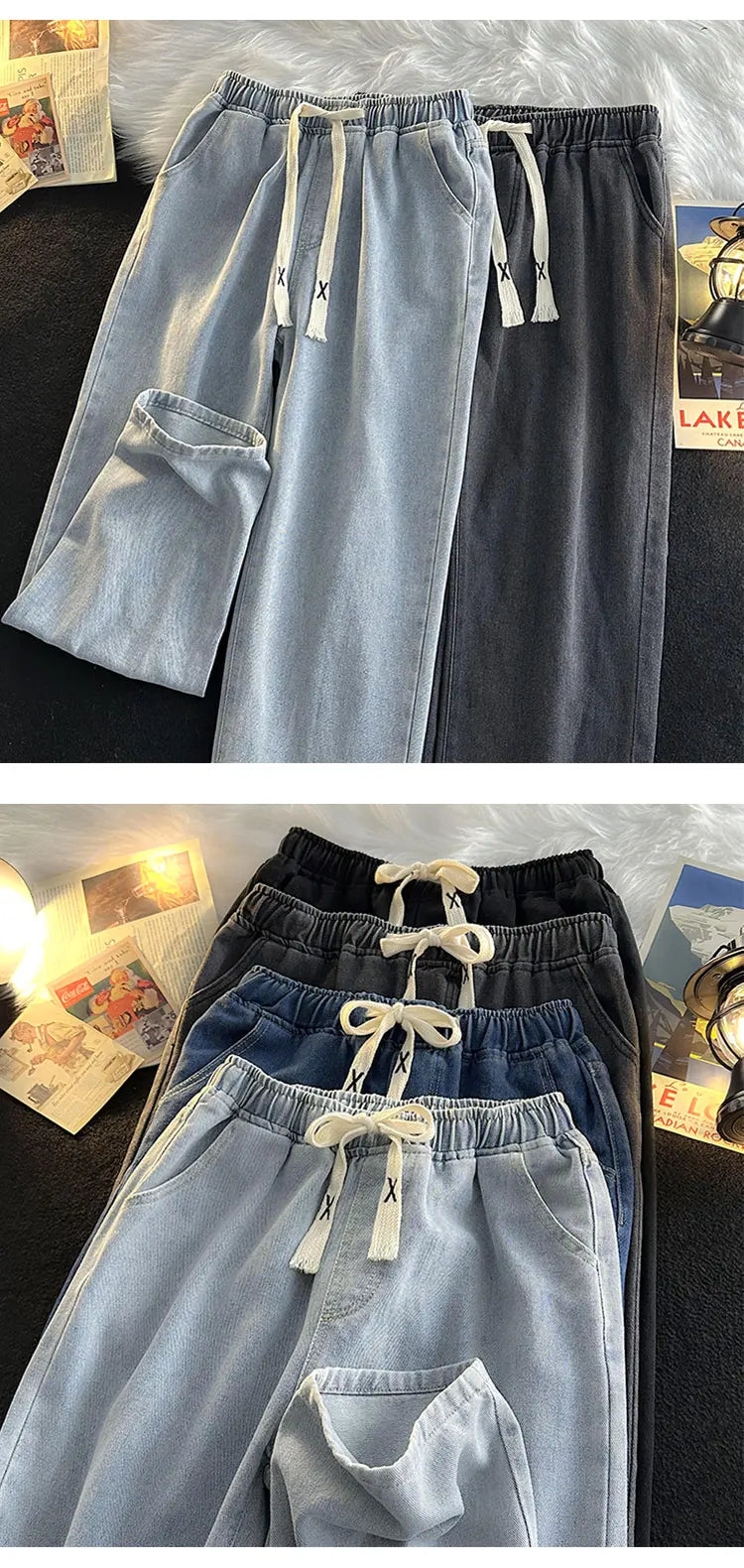 Men’s Loose Wide-Leg Drawstring Jeans