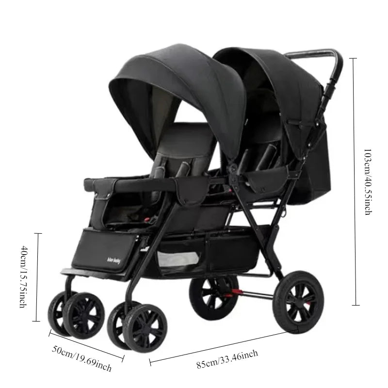 Double Stroller Can Sit Lying Lightweight Foldable High Landscape Front & Rear Seat Baby Stroller with raised rear Double Brake