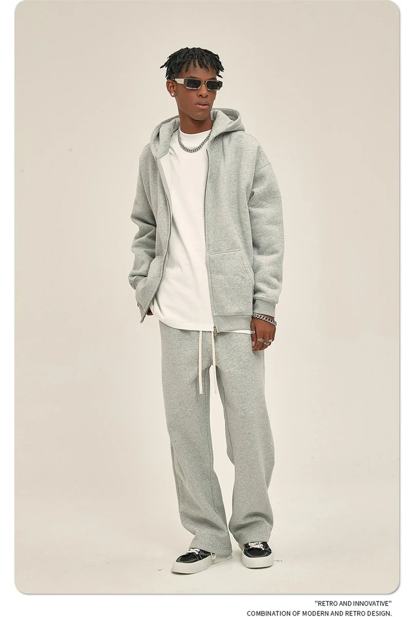 ZODF New Men Double Headed Zipper Fleece Hoodies Unisex Loose Basic Solid Warm Hooded Sweatshirts Coats For Winter HY0633 Padilla Innovations LLC