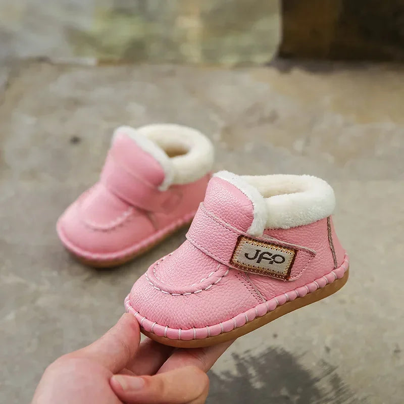 Autumn Winter Baby Girls Boys Genuine Leather Snow Boots Warm Plush Outdoor Infant Toddler Shoes Soft Bottom Kids Children Shoes