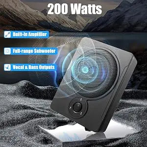 8" Low-Profile Amplified Subwoofer System, Under Seat Powered Subwoofer Active Hideaway Car Truck Sub, Built-in Amplifier, Remo