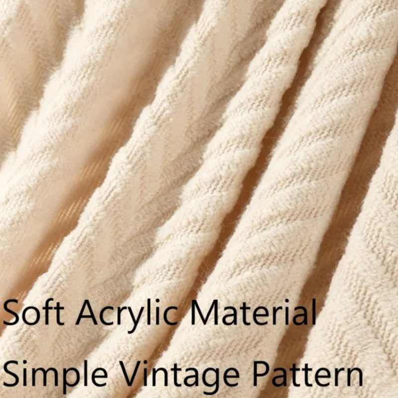 Luxury Chunky Cream Throw Blanket Soft Cozy Cable Knitted with Tassels All-Season Nordic Home Decor Blanket Gift