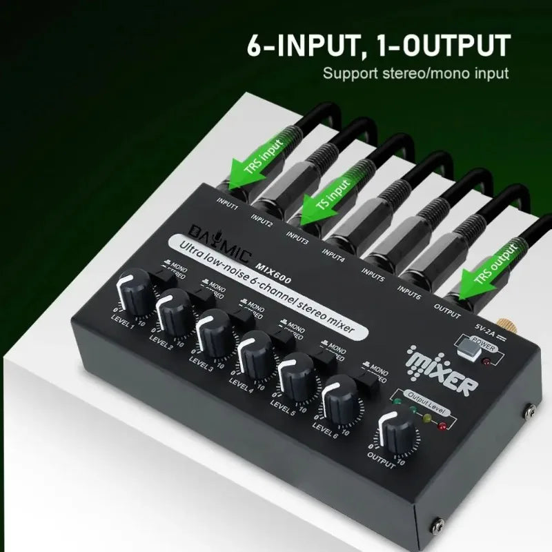 Mezclador de audio compacto de múltiples entradas con enrutamiento de monitor