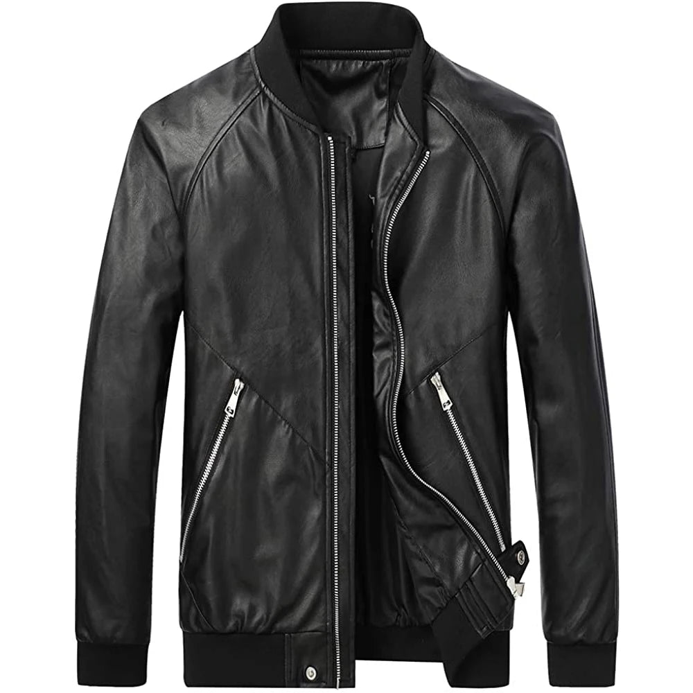 Men’s Windproof Winter Leather Jacket