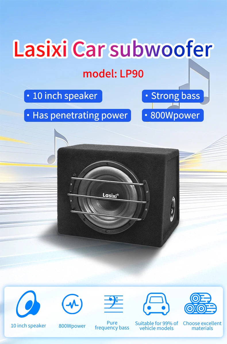 Peak 800W car subwoofer with active built-in amplifier, stunning heavy bass, car trunk subwoofer with high power
