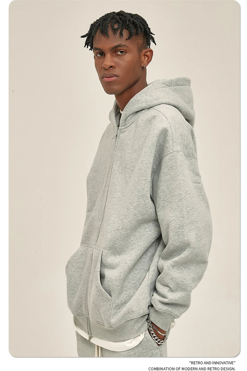 ZODF New Men Double Headed Zipper Fleece Hoodies Unisex Loose Basic Solid Warm Hooded Sweatshirts Coats For Winter HY0633 Padilla Innovations LLC