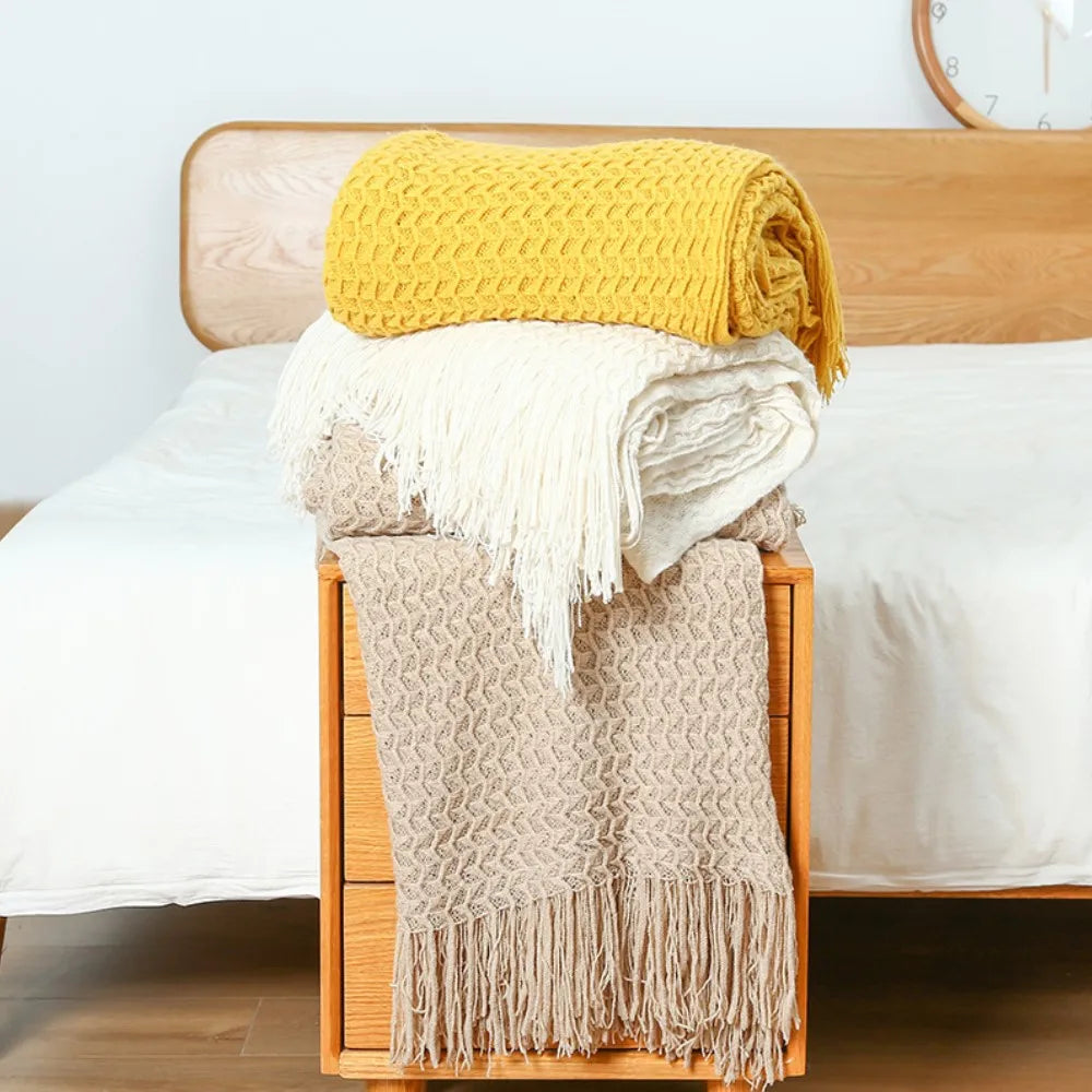 Nordic Knitted Tassel Throw Blanket