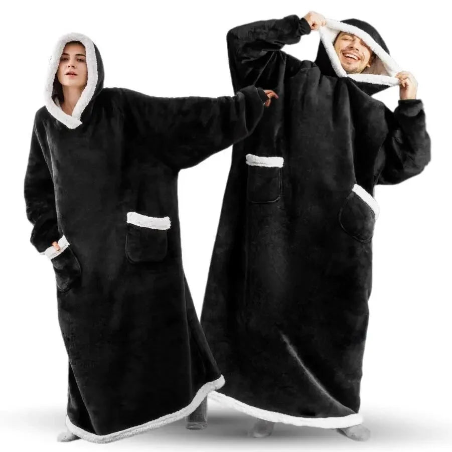 Extra Long Wearable Blankets Winter Flannel Hooded Blanket with Full Sleeves Men Women Cozy Soft Throw Adult TV Blanket Padilla Innovations LLC