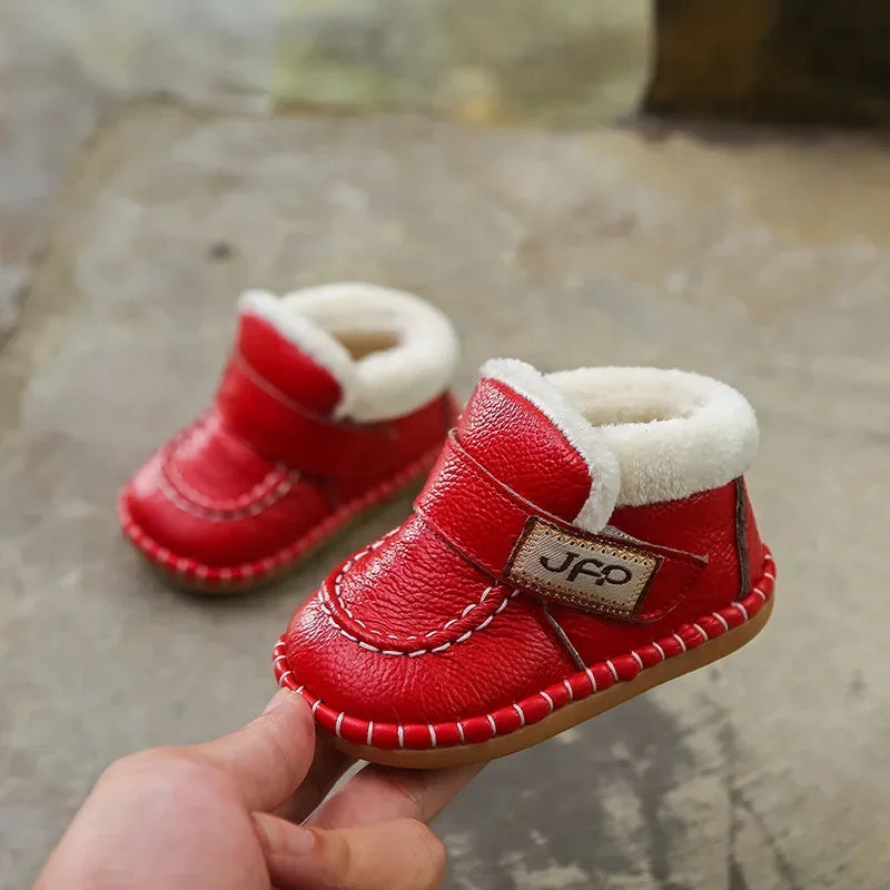 Autumn Winter Baby Girls Boys Genuine Leather Snow Boots Warm Plush Outdoor Infant Toddler Shoes Soft Bottom Kids Children Shoes