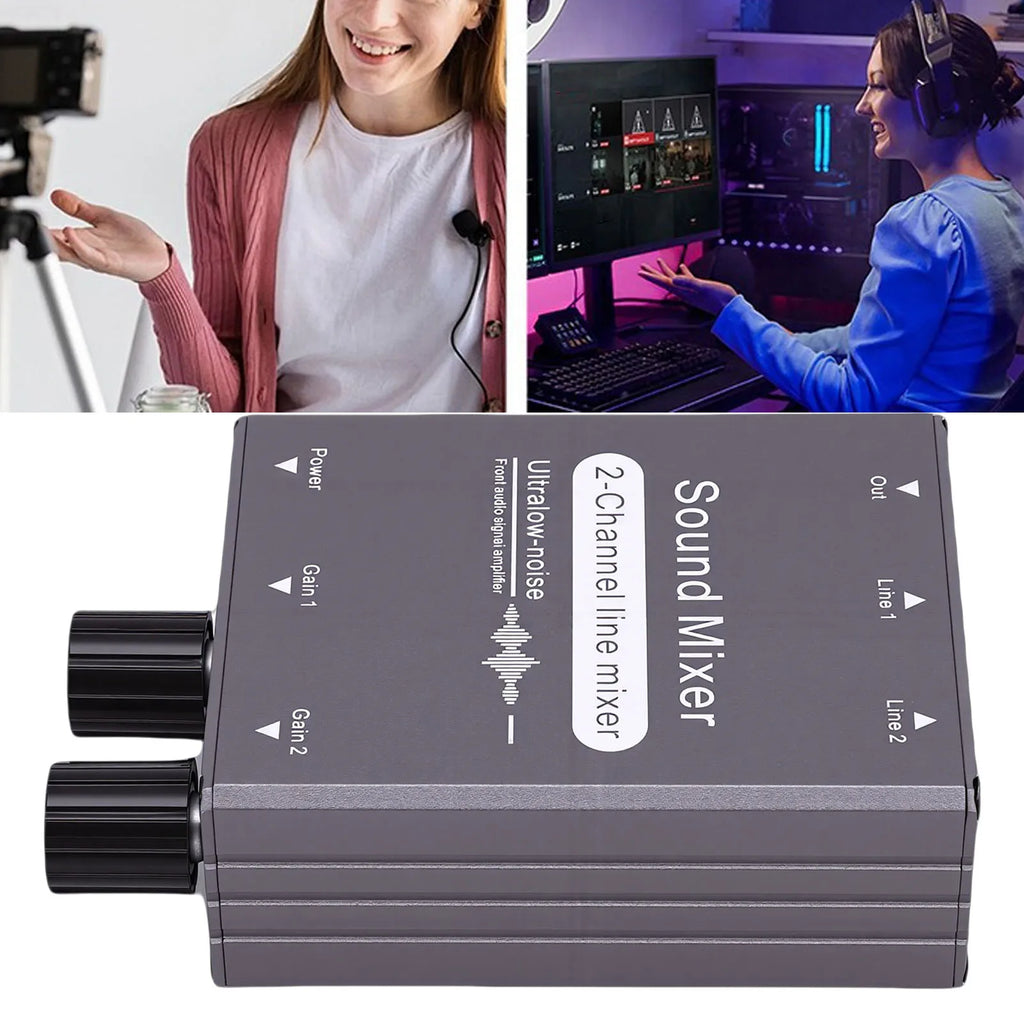 Mezclador de audio de 2 canales de 3.5 mm con control de volumen doble